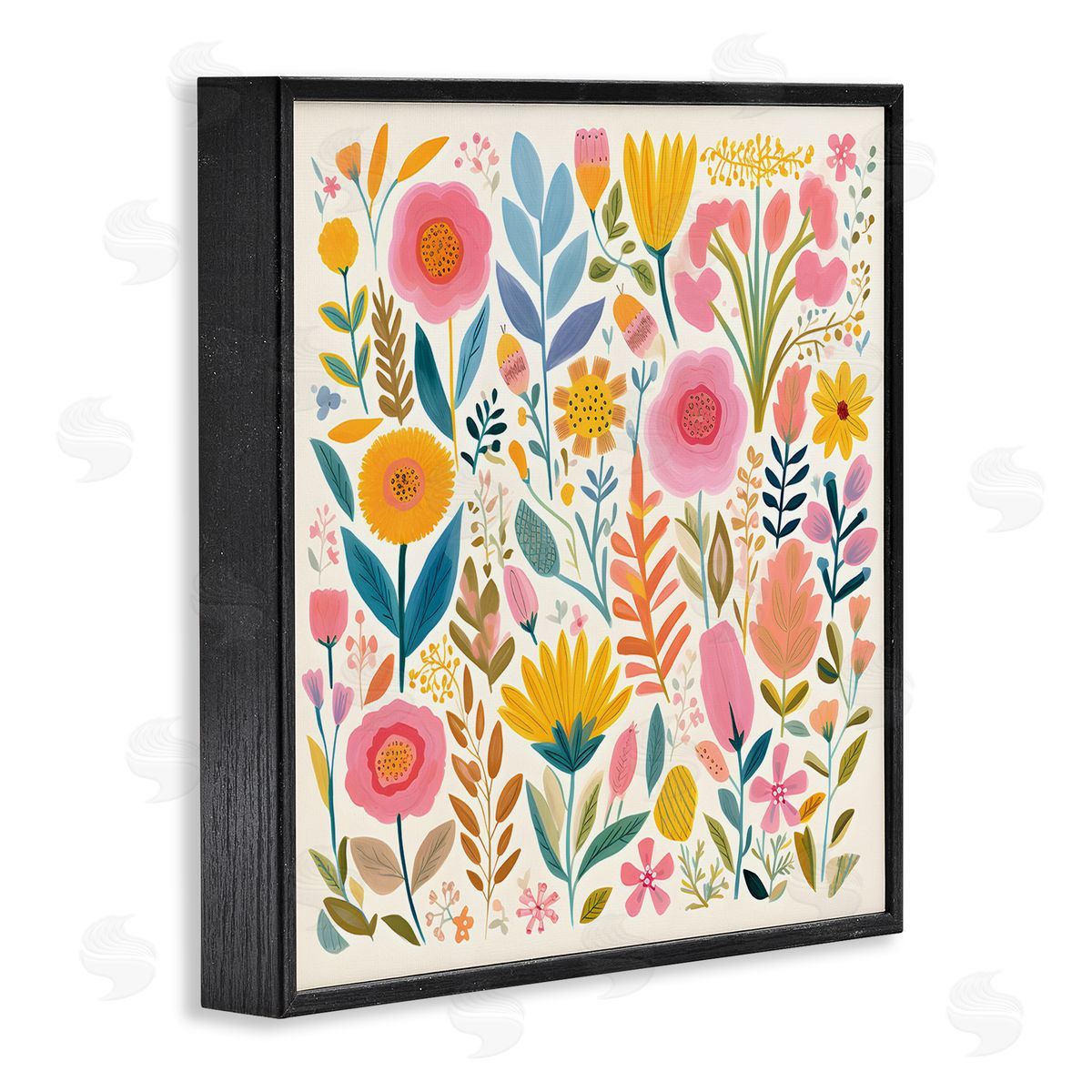 Petal Prints Design Cottage Florals Pattern Black Framed Giclee Wall Art Print