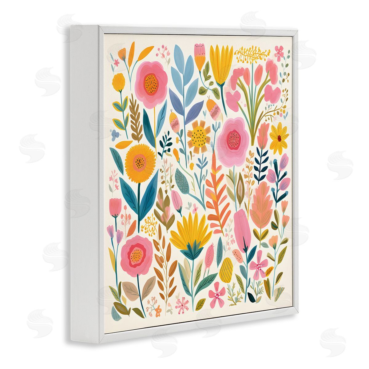 Petal Prints Design Cottage Florals Pattern White Framed Giclee Wall Art Print