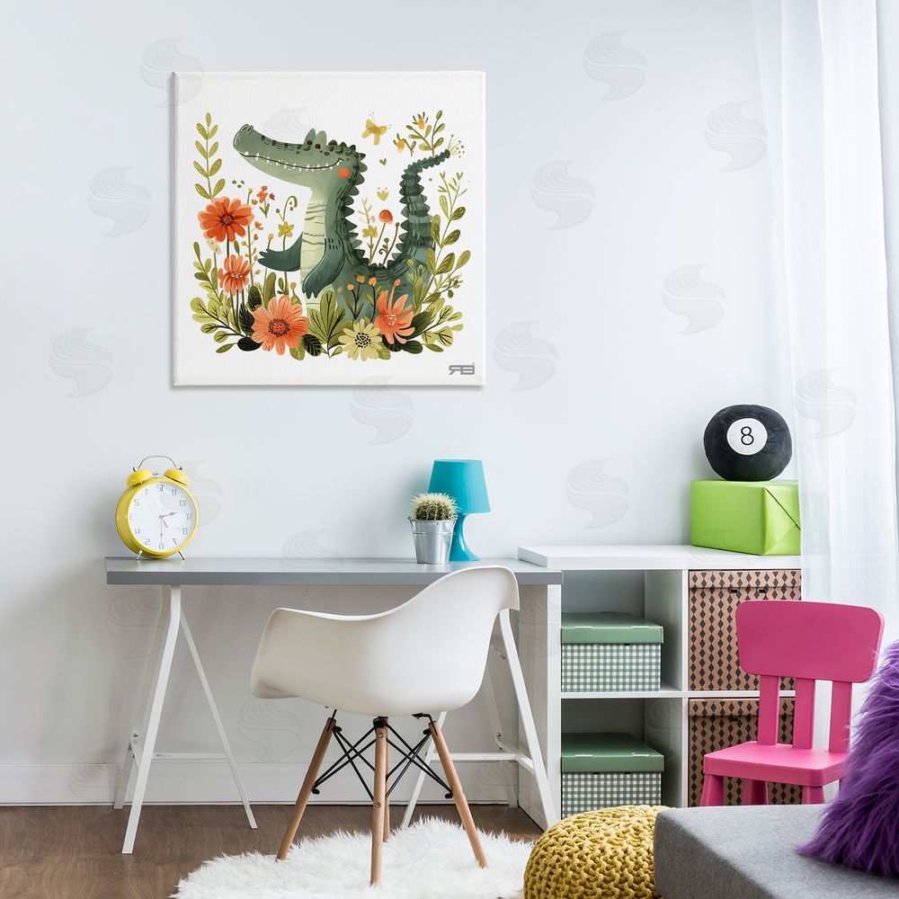 RB Floral Happy Alligator Canvas Wall Art Print in Room