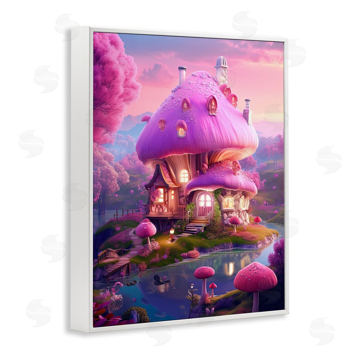 Forest Mushroom Cottage White Frame Print Wall Art, Home Decor by Sasha