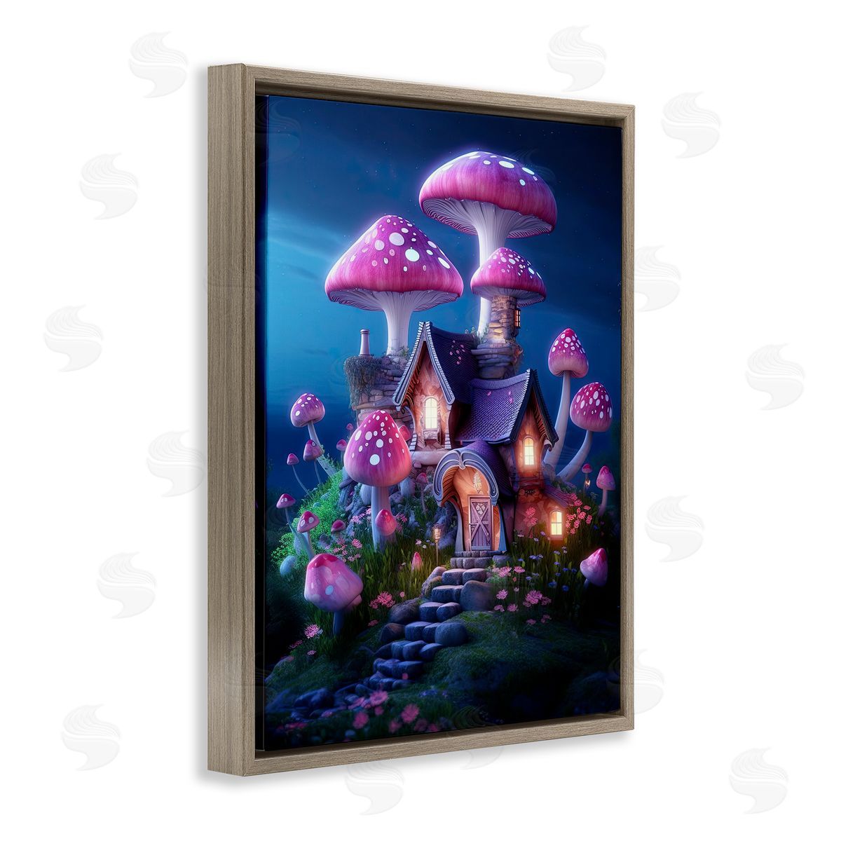 Mystical Forest Cottage Brown Floating Frame Canvas Wall Art, Home Decor by Sasha