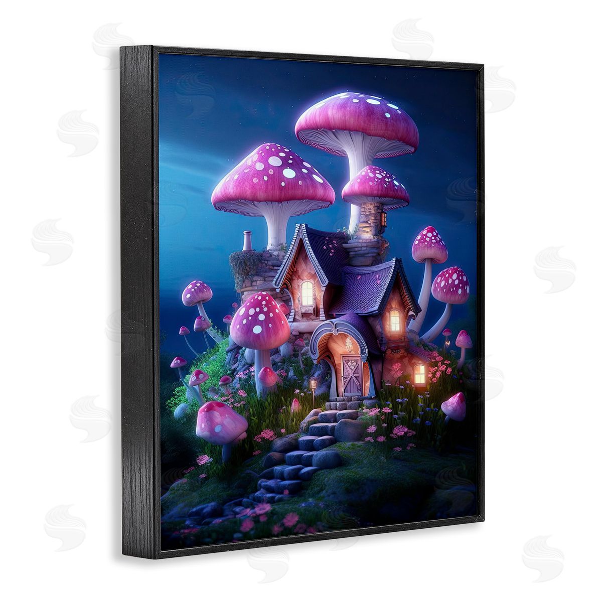 Mystical Forest Cottage Black Frame Print Wall Art, Home Decor by Sasha