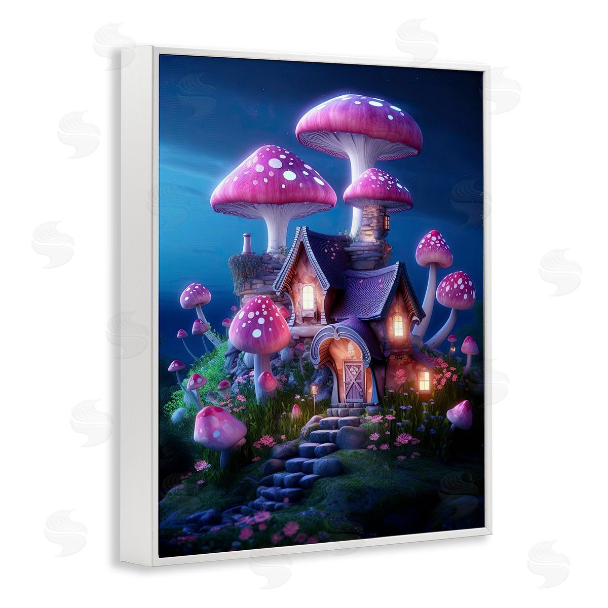 Mystical Forest Cottage White Frame Print Wall Art, Home Decor by Sasha
