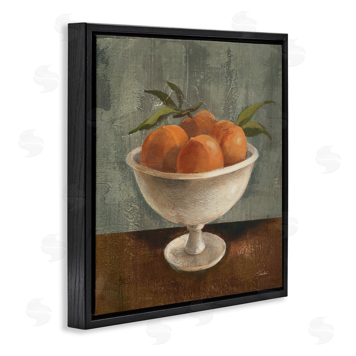 Silvia Vassileva Peaches Still Life Black Floating Frame Canvas Wall Art Print