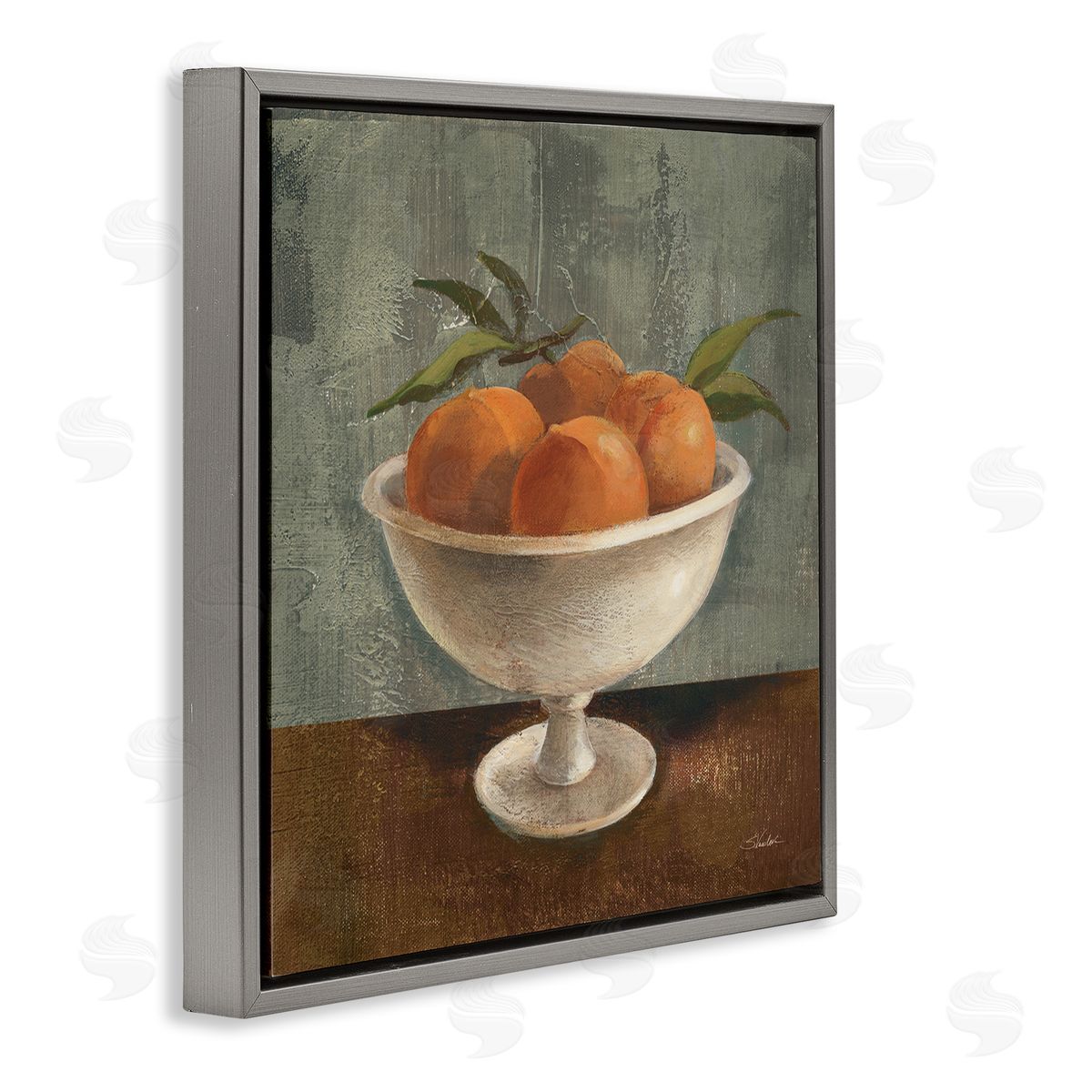 Silvia Vassileva Peaches Still Life Gray Floating Frame Canvas Wall Art Print