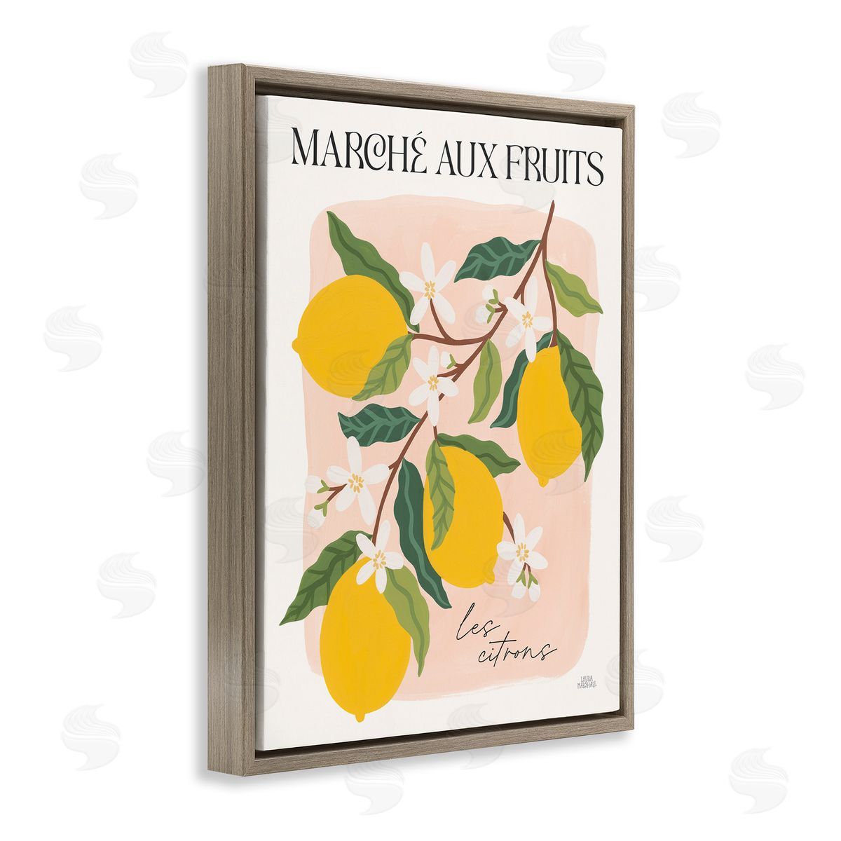 Marche Aux Lemons Brown Floating Frame Canvas Wall Art, Home Decor by Wild Apple Portfolio