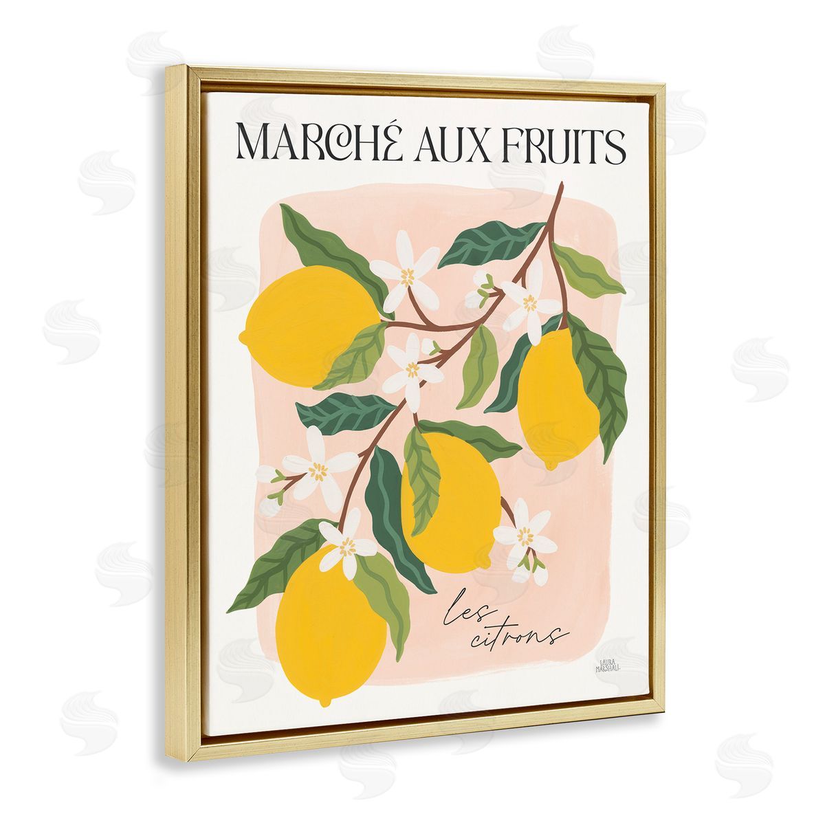Marche Aux Lemons Gold Floating Frame Canvas Wall Art, Home Decor by Wild Apple Portfolio