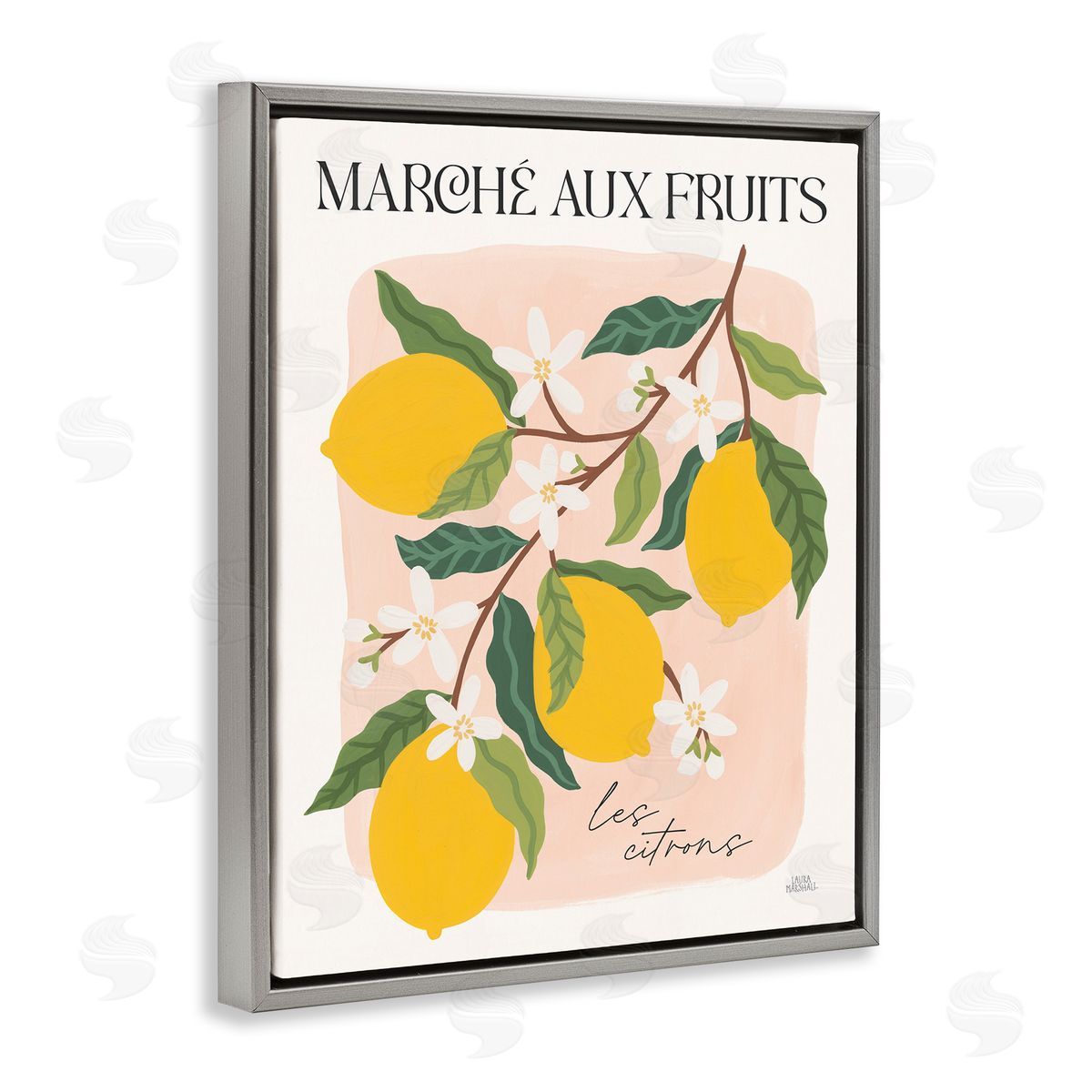 Marche Aux Lemons Grey Floating Frame Canvas Wall Art, Home Decor by Wild Apple Portfolio