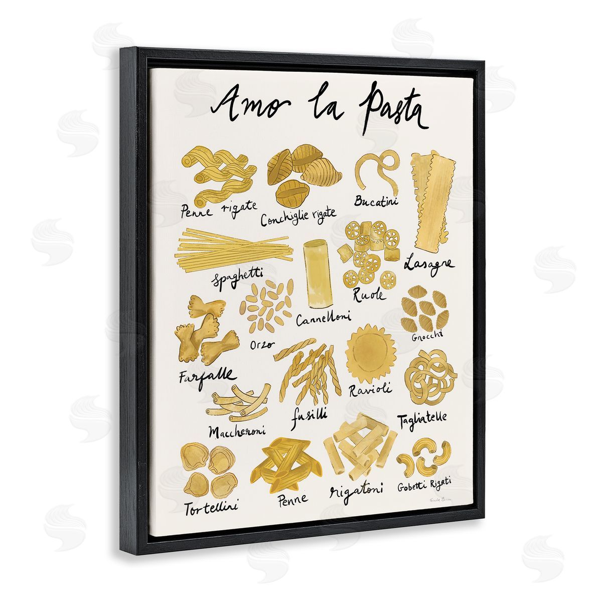 Amor La Pasta Chart Black Floating Frame Canvas Wall Art, Home Decor by Farida Zaman