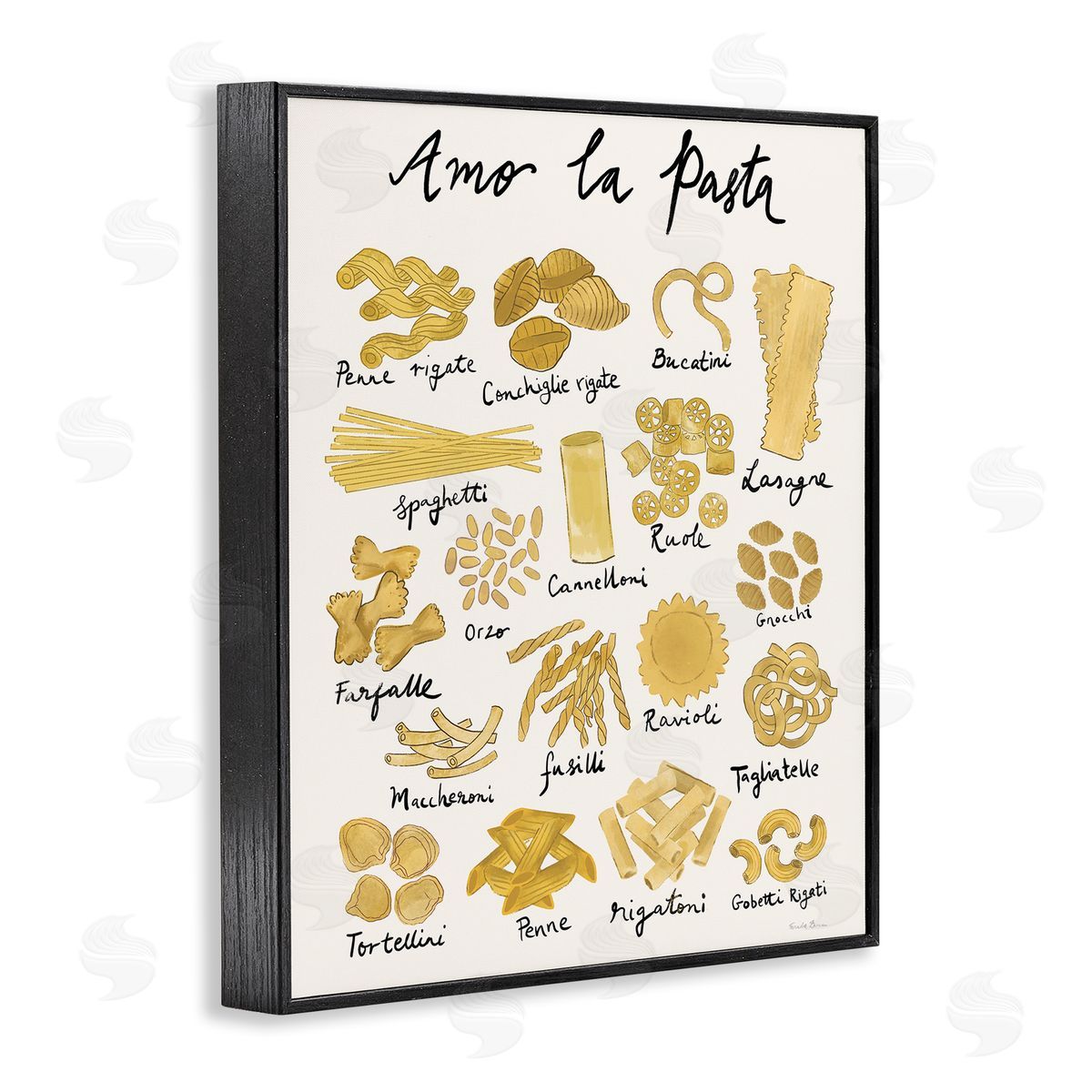 Amor La Pasta Chart Black Frame Print Wall Art, Home Decor by Farida Zaman