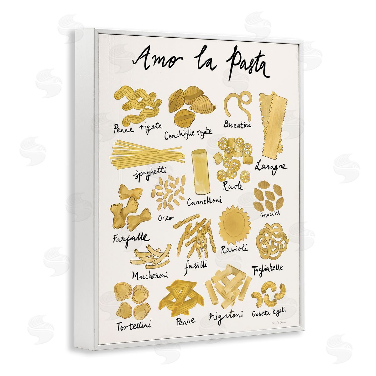 Amor La Pasta Chart White Frame Print Wall Art, Home Decor by Farida Zaman