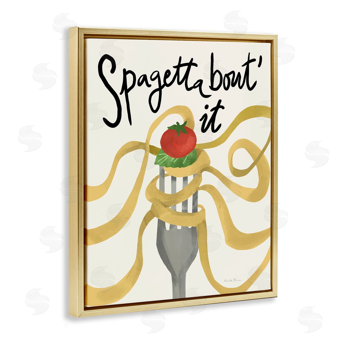 Funny Spaghetti Phrase Gold Floating Frame Canvas Wall Art, Home Decor by Farida Zaman