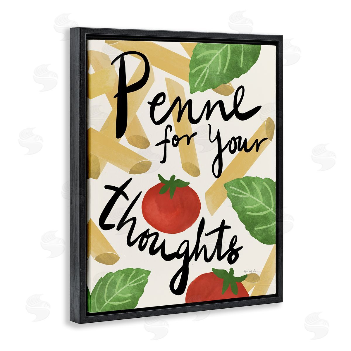 Penne For Your Thoughts Black Floating Frame Canvas Wall Art, Home Decor by Farida Zaman
