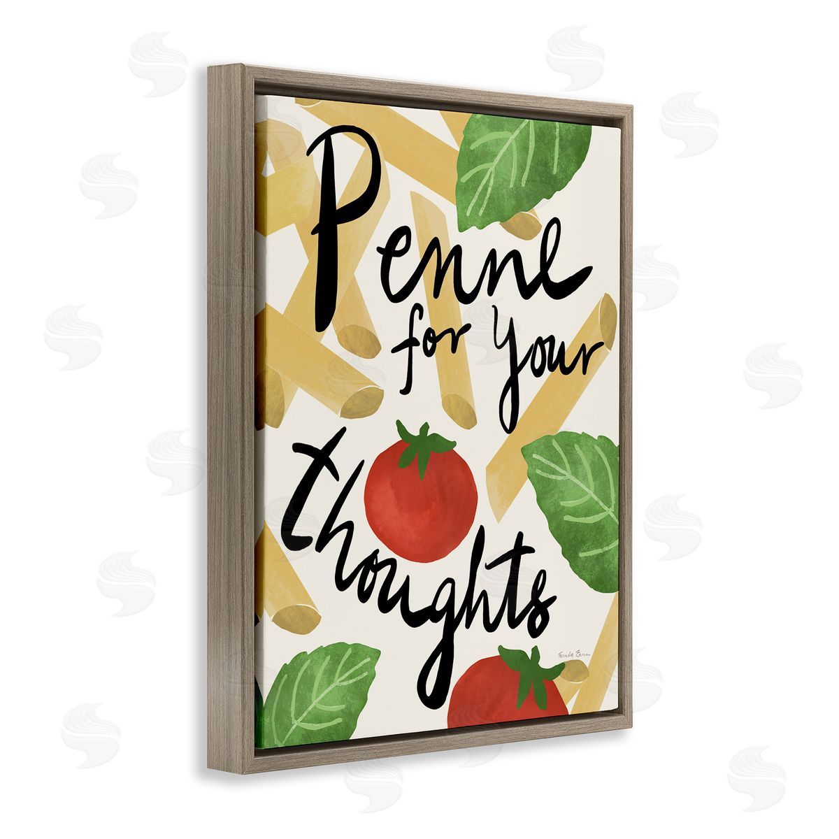 Penne For Your Thoughts Brown Floating Frame Canvas Wall Art, Home Decor by Farida Zaman