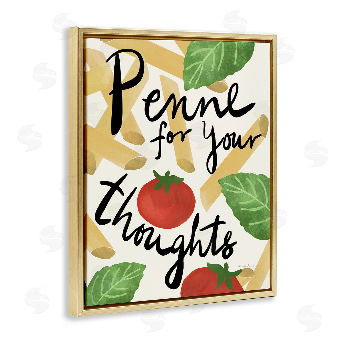 Penne For Your Thoughts Gold Floating Frame Canvas Wall Art, Home Decor by Farida Zaman