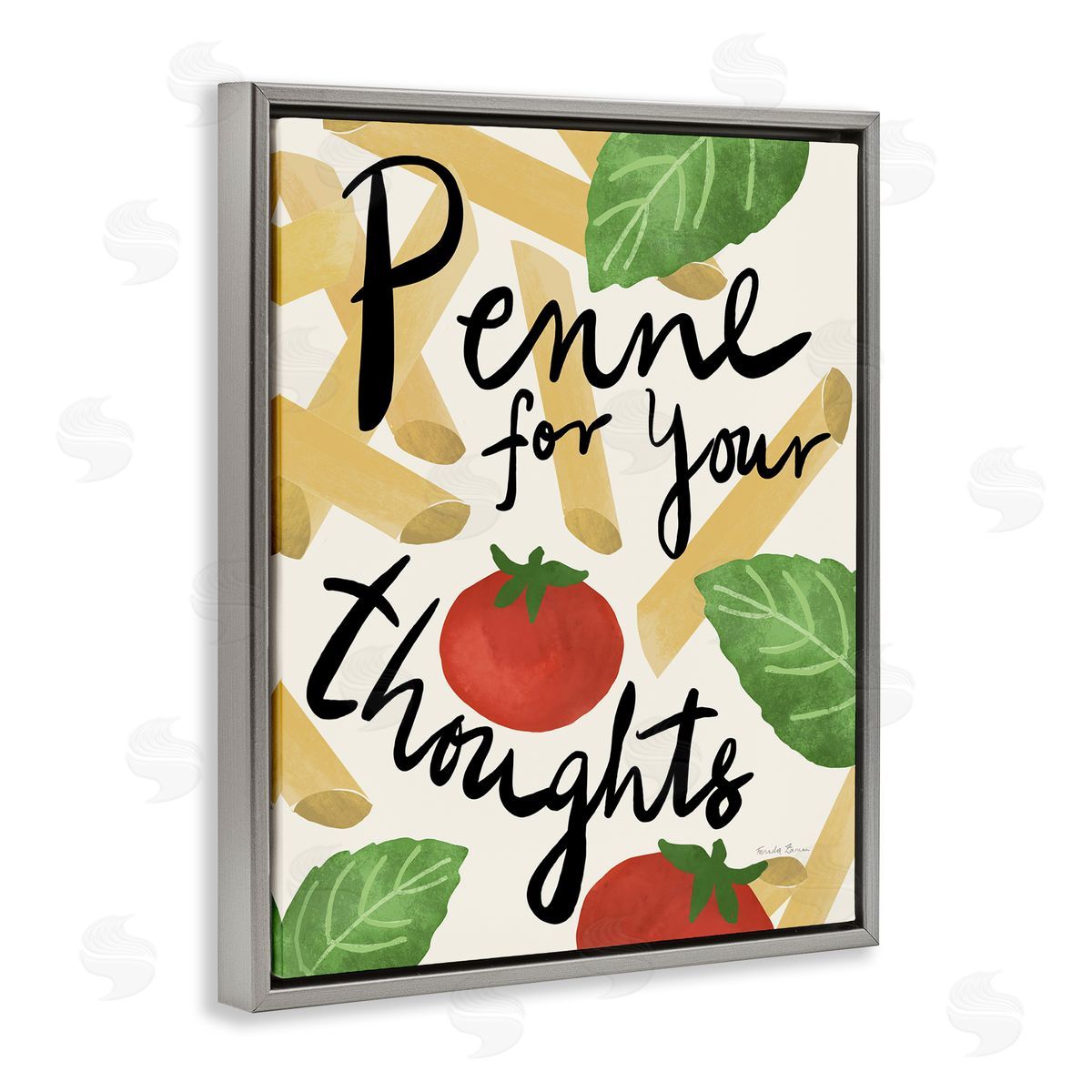 Penne For Your Thoughts Grey Floating Frame Canvas Wall Art, Home Decor by Farida Zaman