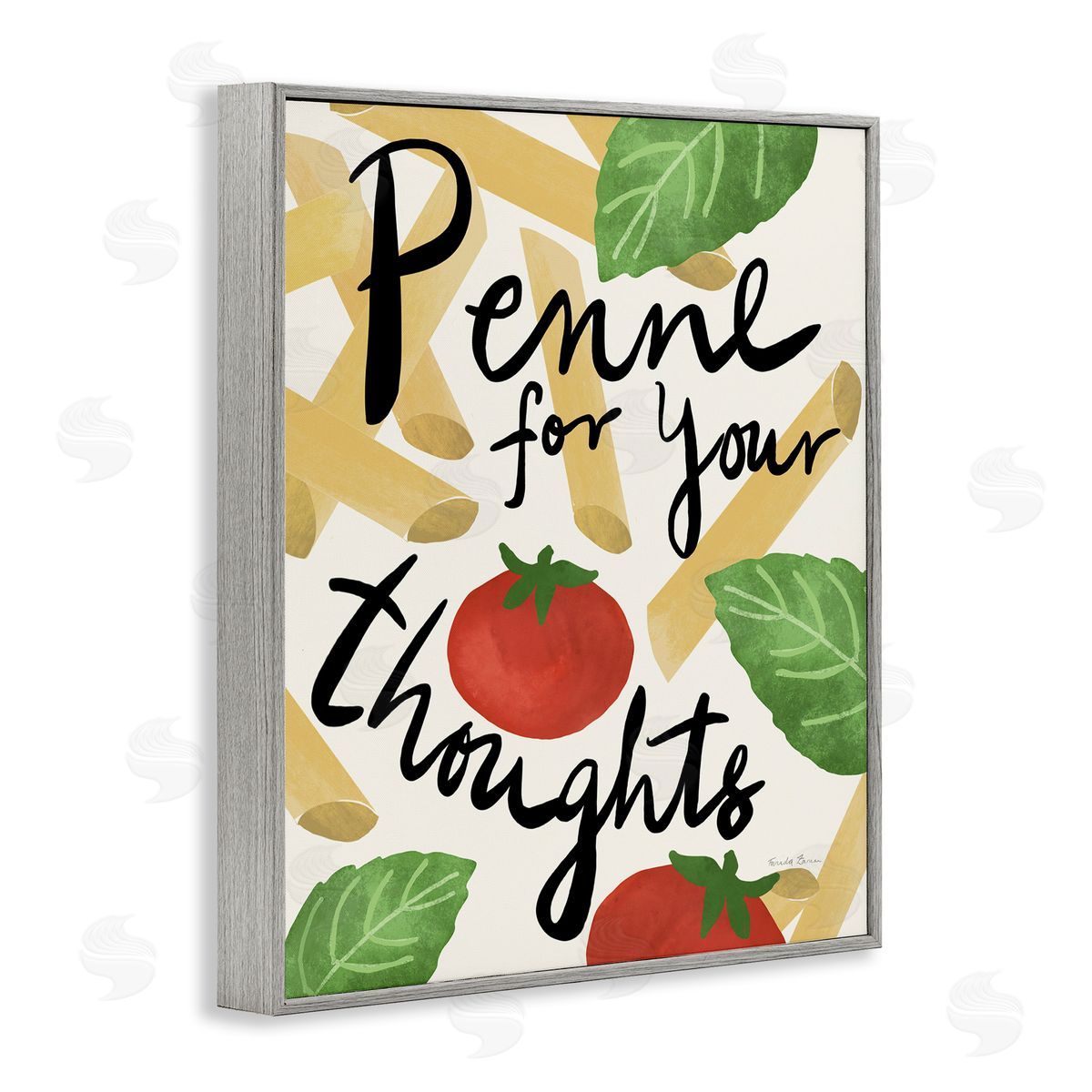 Penne For Your Thoughts Grey Frame Print Wall Art, Home Decor by Farida Zaman