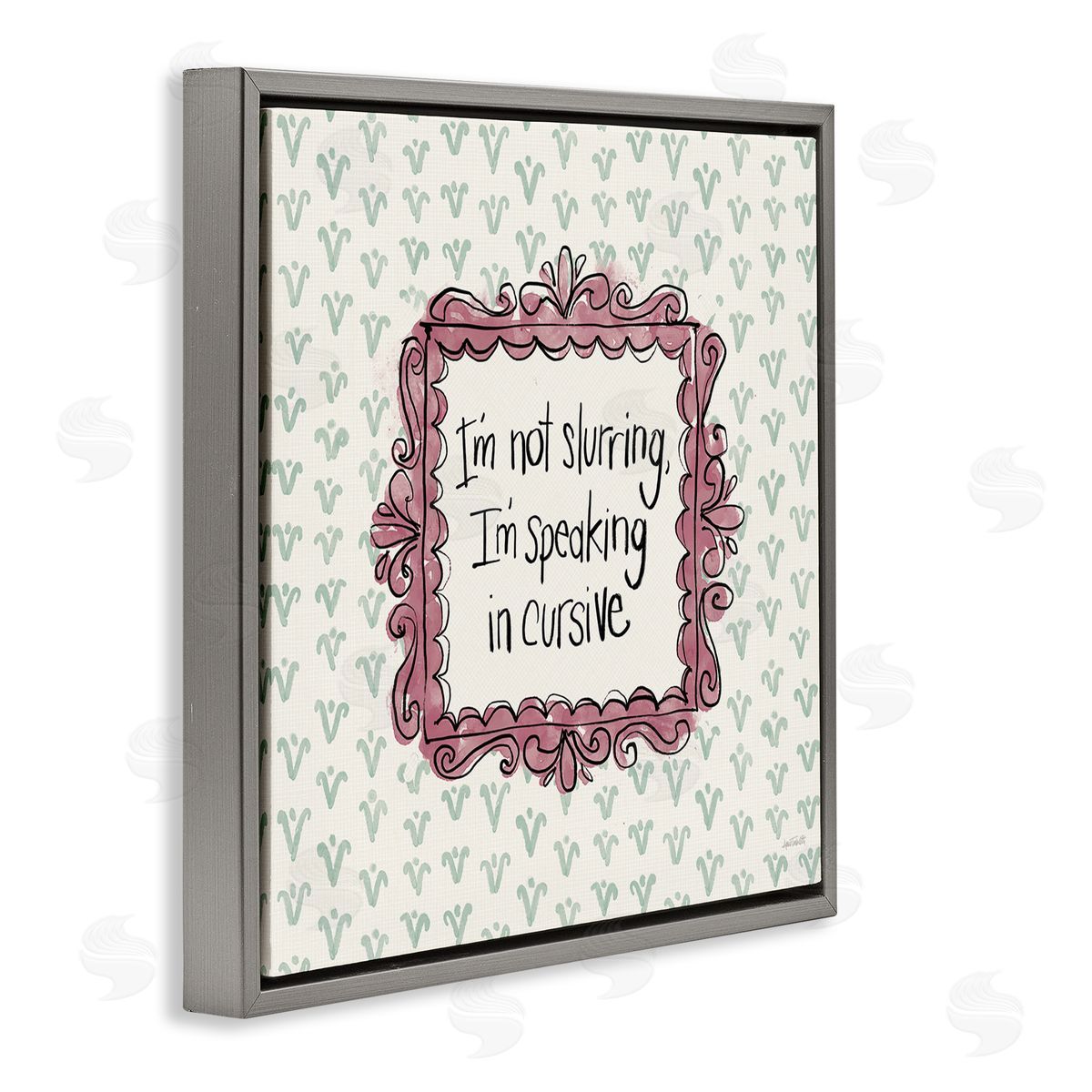 Anne Tavoletti Speaking In Cursive Gray Floating Frame Canvas Wall Art Print