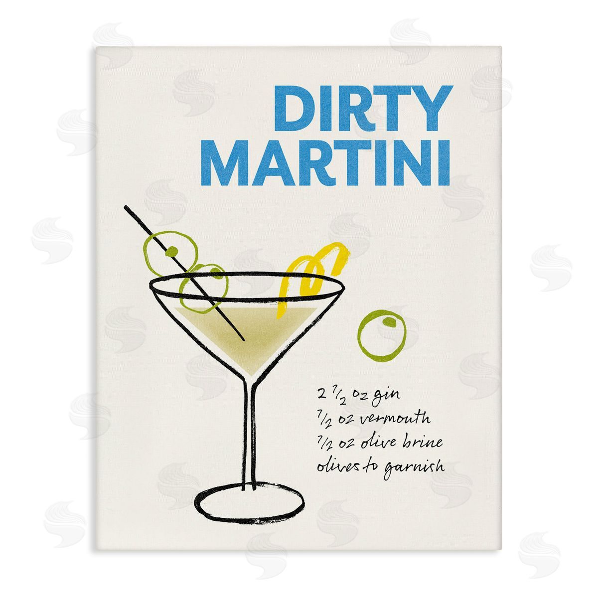Dirty Martini Recipe Canvas Wall Art, Home Decor by Victoria Barnes