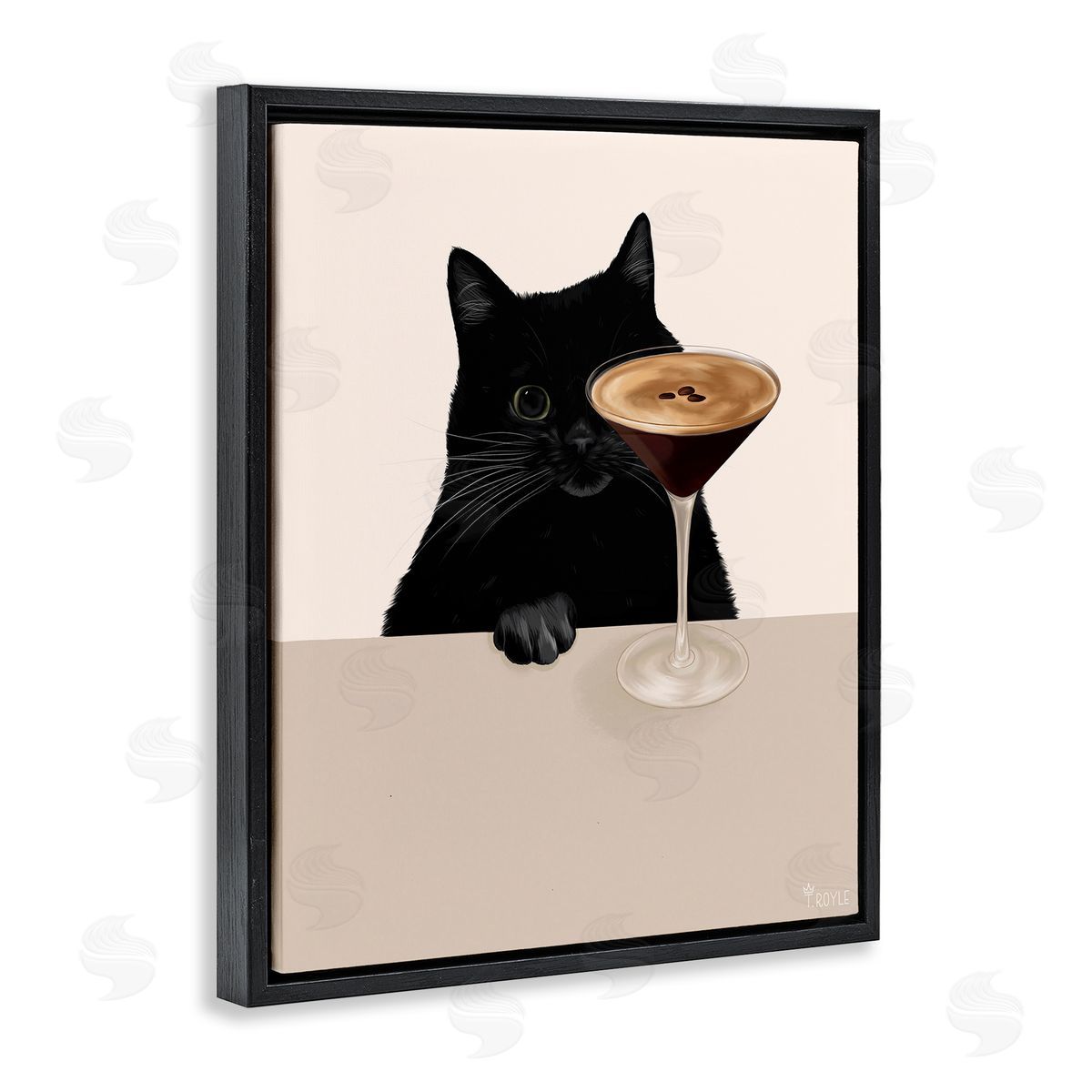 Cat and Espresso Martini Black Floating Frame Canvas Wall Art, Home Decor by Tara Royle