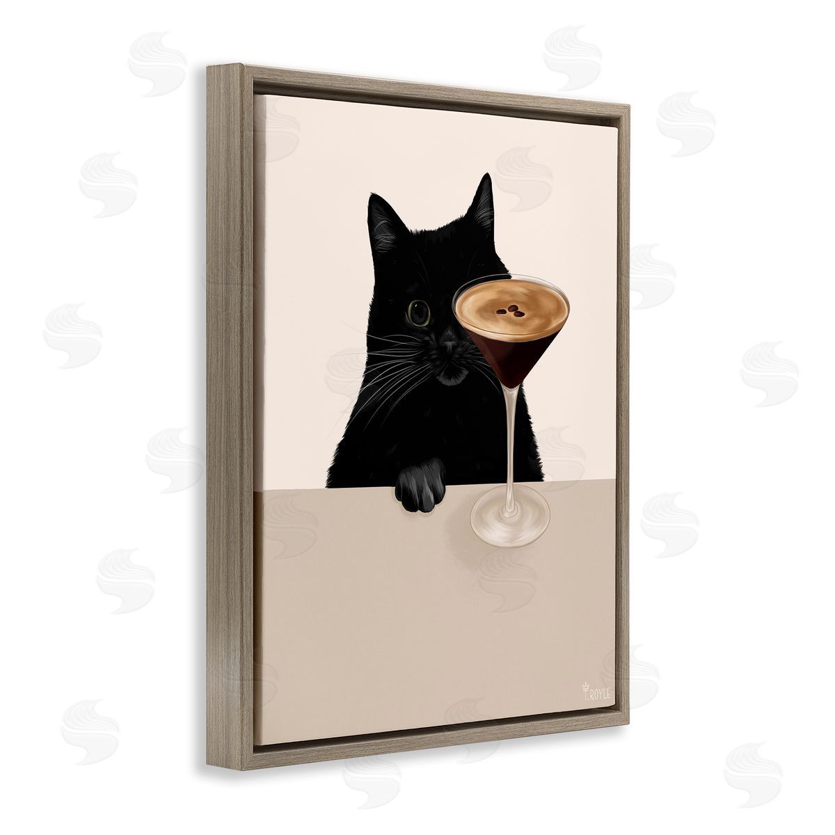 Cat and Espresso Martini Brown Floating Frame Canvas Wall Art, Home Decor by Tara Royle