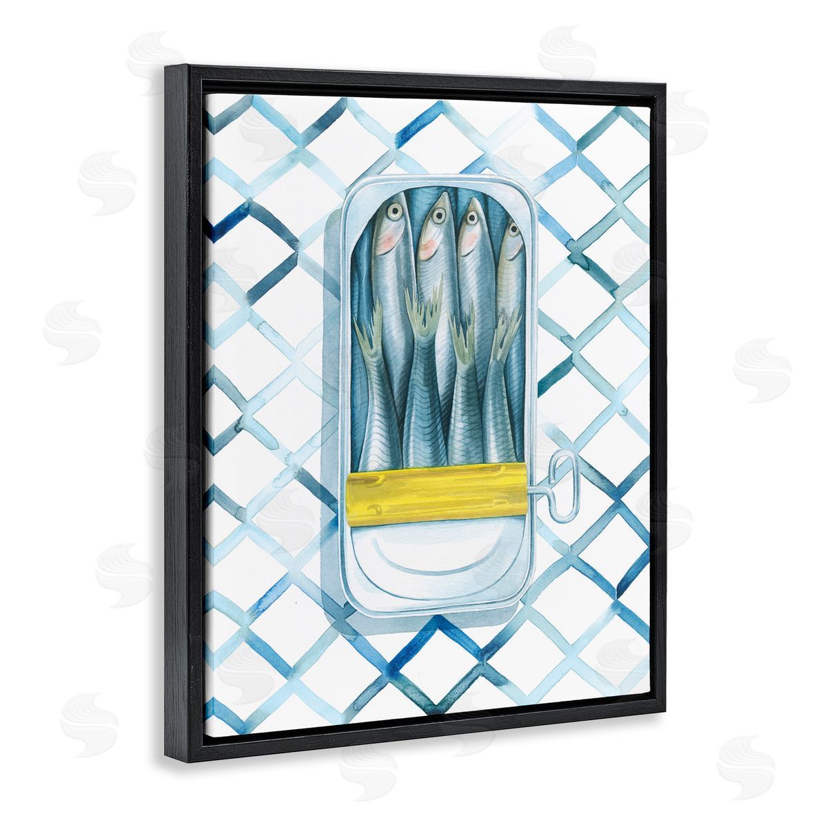 Sardine Can on Pattern Black Floating Frame Canvas Wall Art, Home Decor by Grace Popp