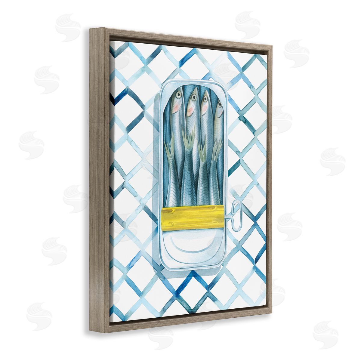 Sardine Can on Pattern Brown Floating Frame Canvas Wall Art, Home Decor by Grace Popp