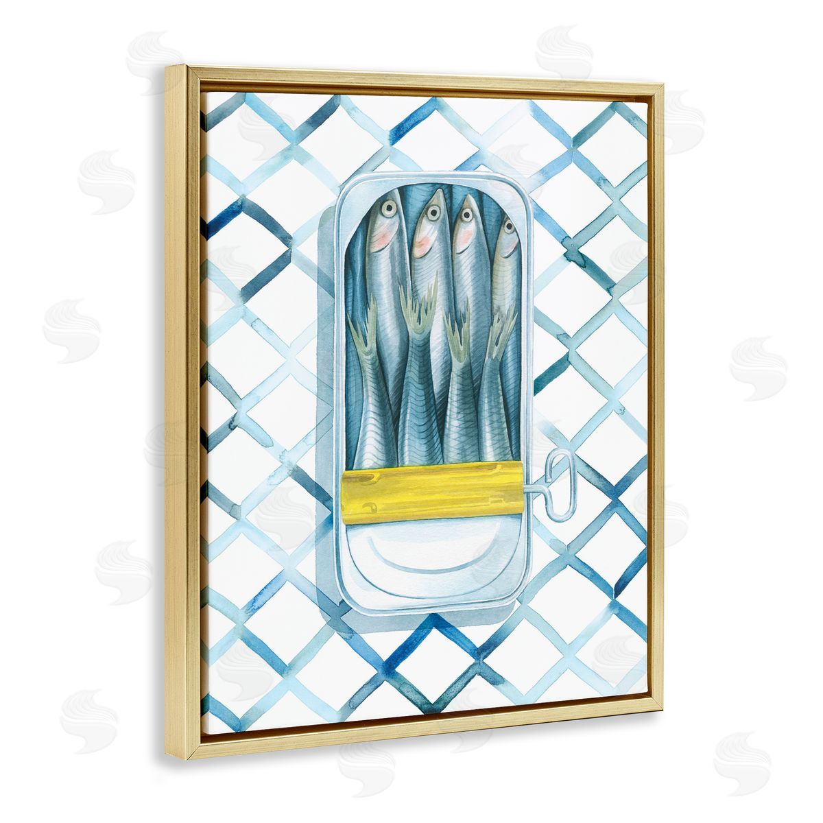 Sardine Can on Pattern Gold Floating Frame Canvas Wall Art, Home Decor by Grace Popp