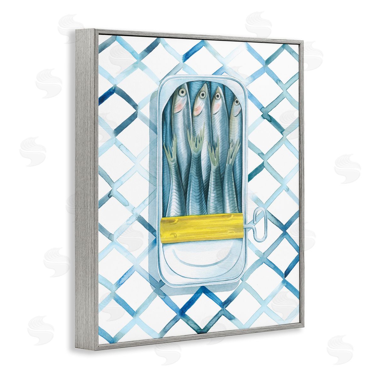Sardine Can on Pattern Grey Frame Print Wall Art, Home Decor by Grace Popp