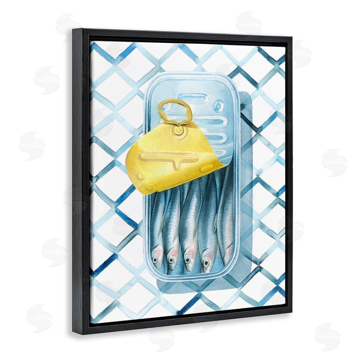 Geometric Sardines Can Black Floating Frame Canvas Wall Art, Home Decor by Grace Popp