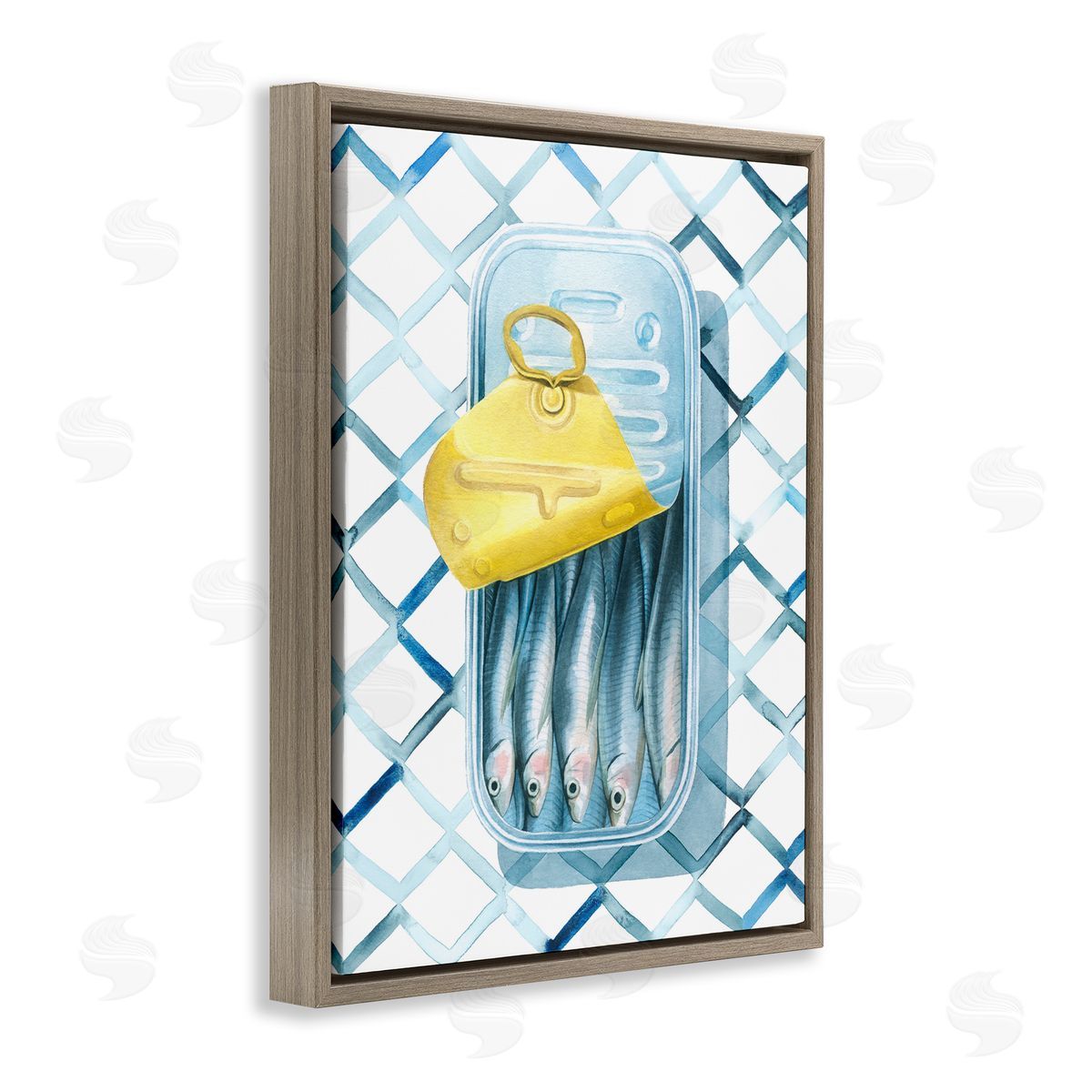 Geometric Sardines Can Brown Floating Frame Canvas Wall Art, Home Decor by Grace Popp
