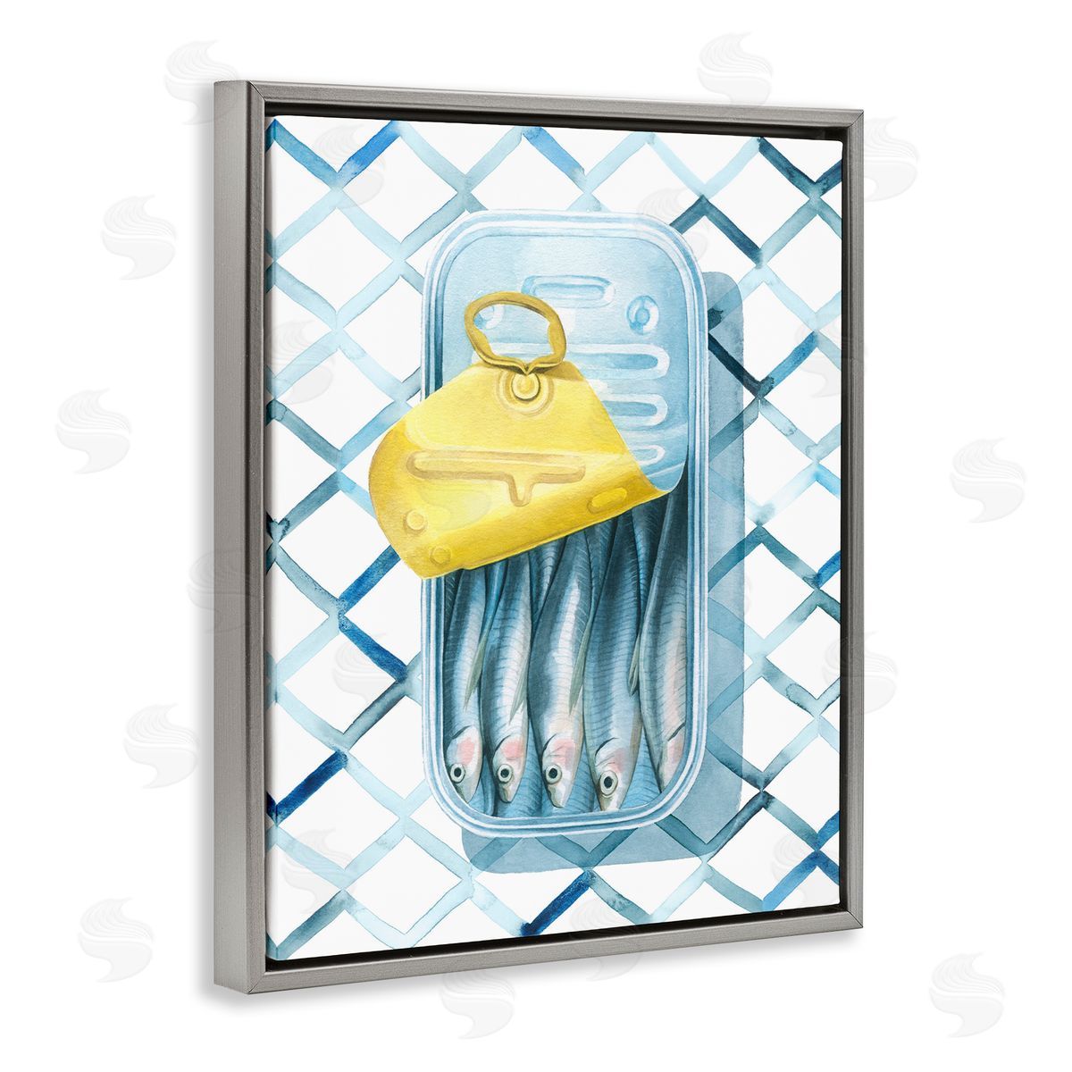 Geometric Sardines Can Grey Floating Frame Canvas Wall Art, Home Decor by Grace Popp