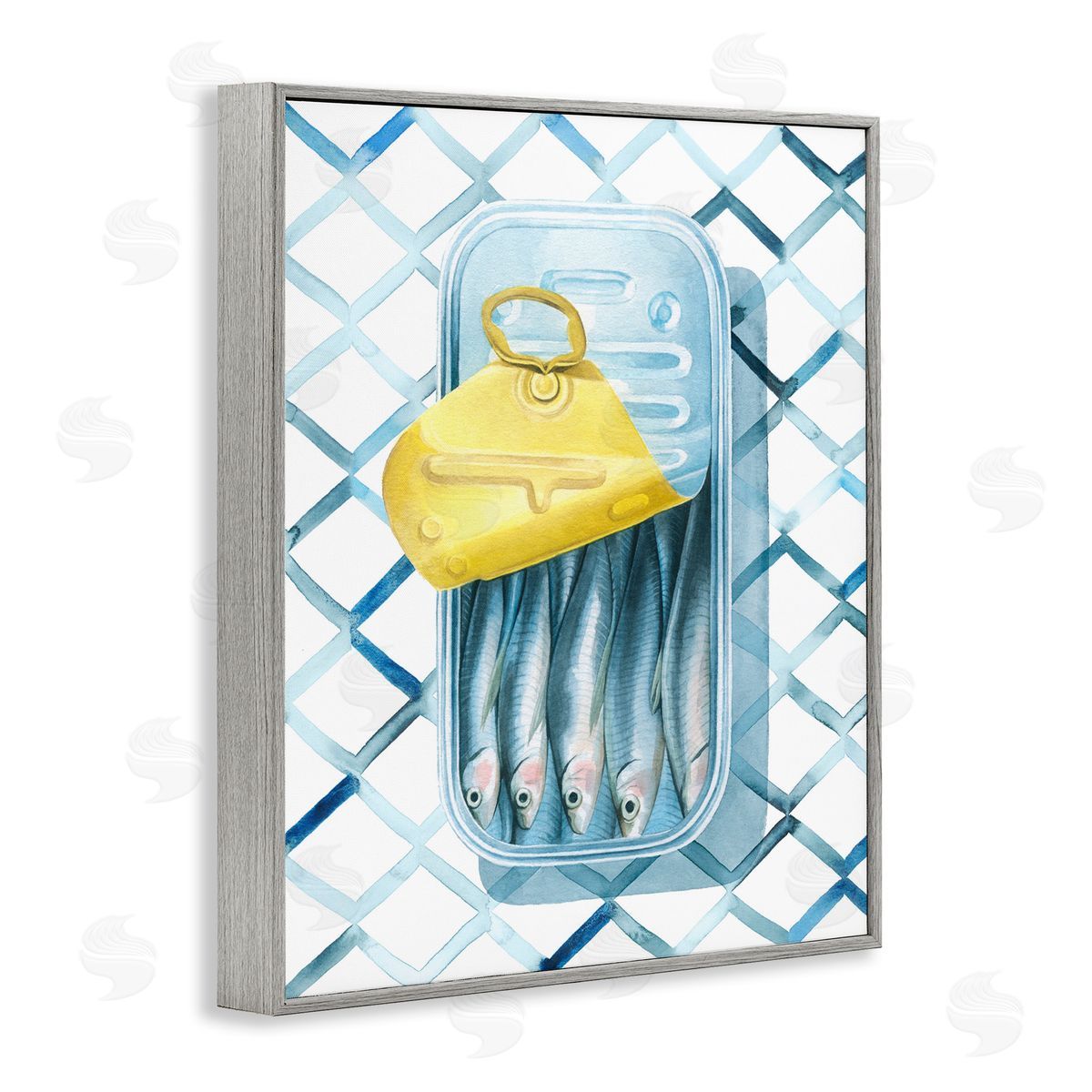 Geometric Sardines Can Grey Frame Print Wall Art, Home Decor by Grace Popp
