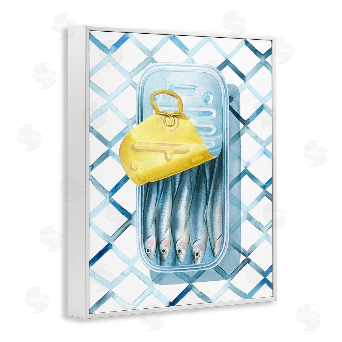 Geometric Sardines Can White Frame Print Wall Art, Home Decor by Grace Popp