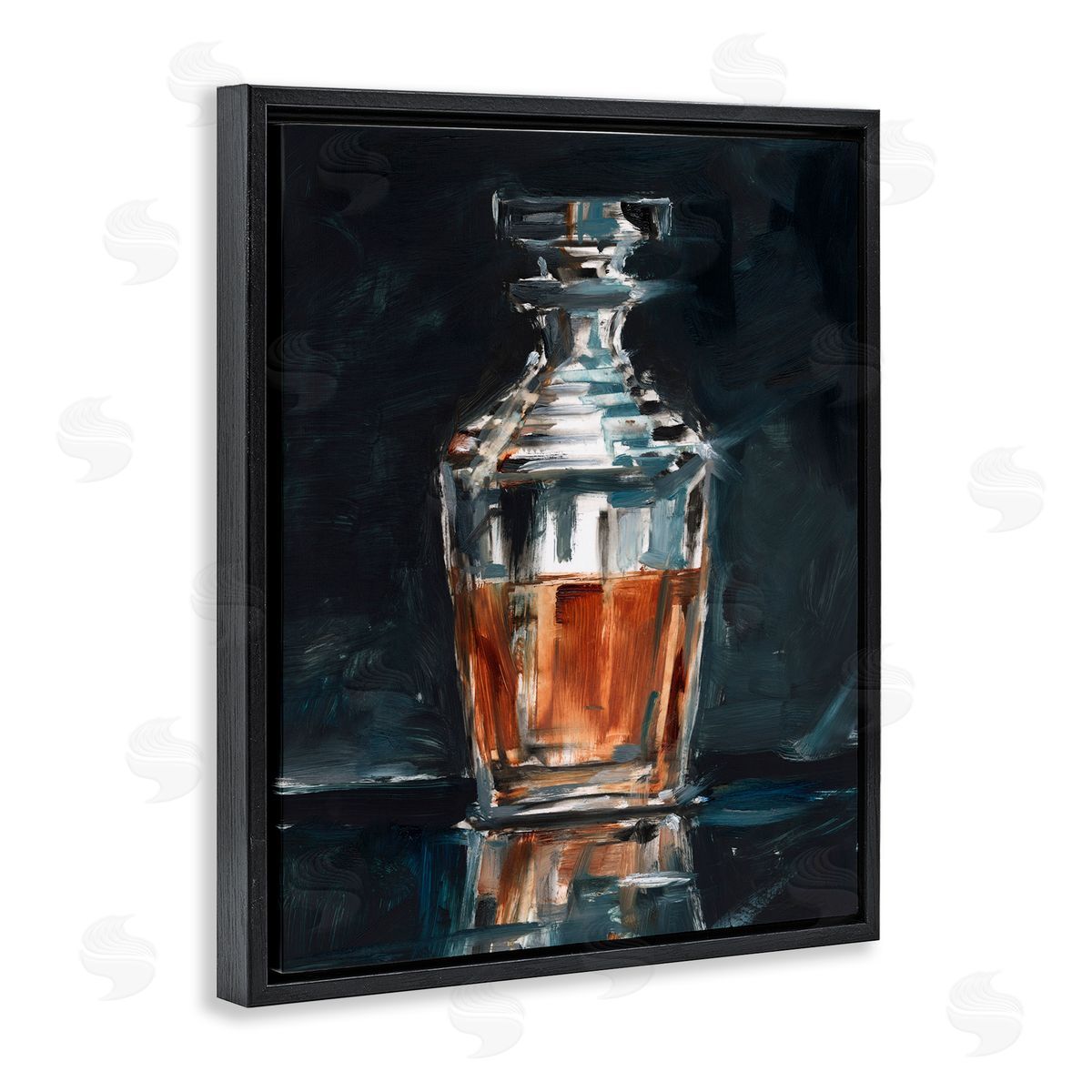 Whiskey Decanter Still Life Black Floating Frame Canvas Wall Art, Home Decor by Ethan Harper