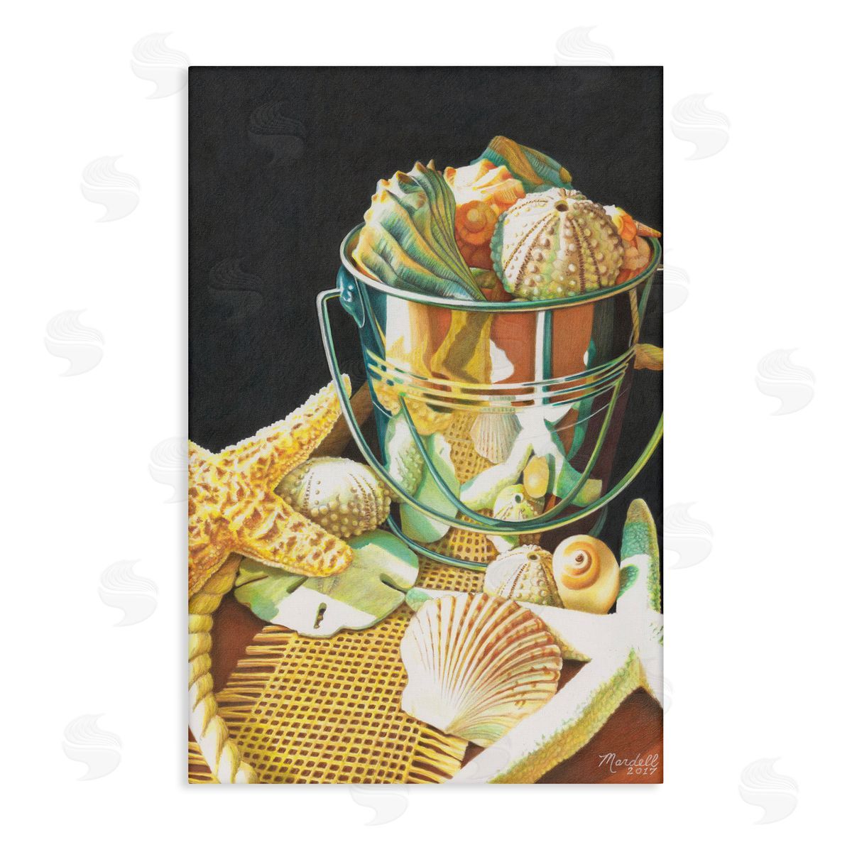 Bucket Of Seashells Canvas Wall Art, Home Decor by Mardell Schuster