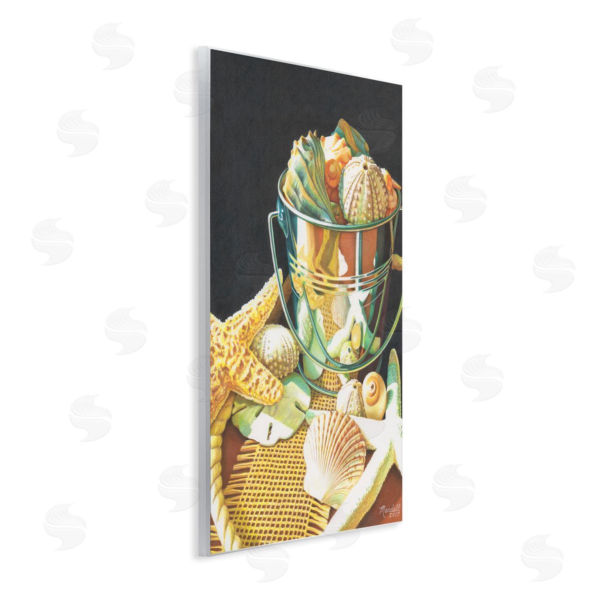 Bucket Of Seashells Wood Plaque Wall Art, Home Decor by Mardell Schuster