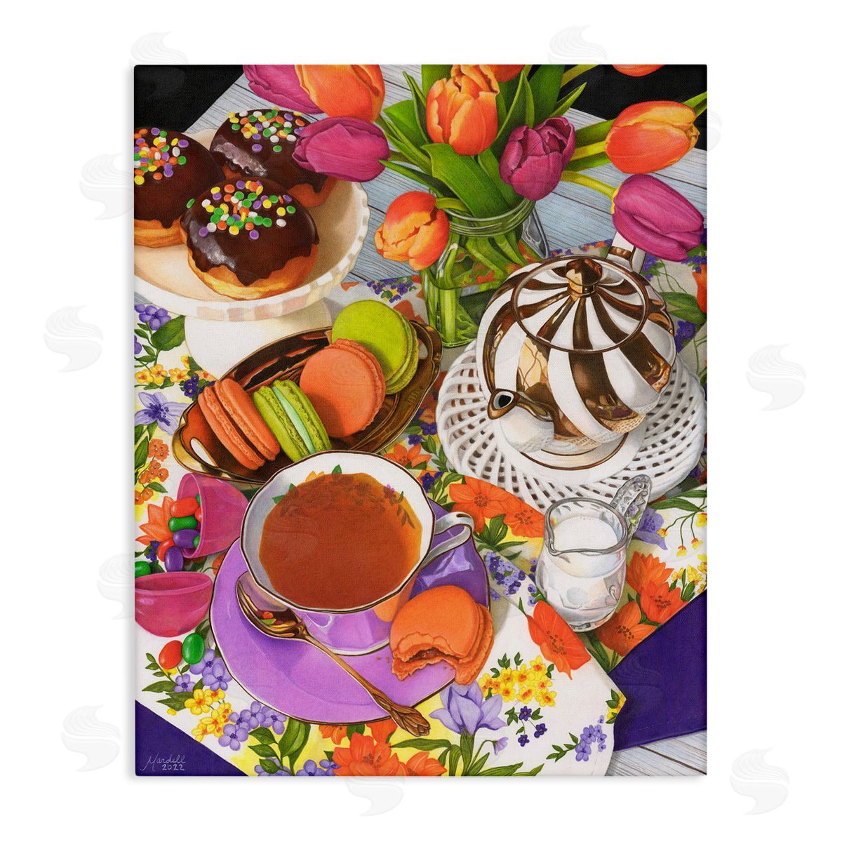 Spring Tea Party Canvas Wall Art, Home Decor by Mardell Schuster