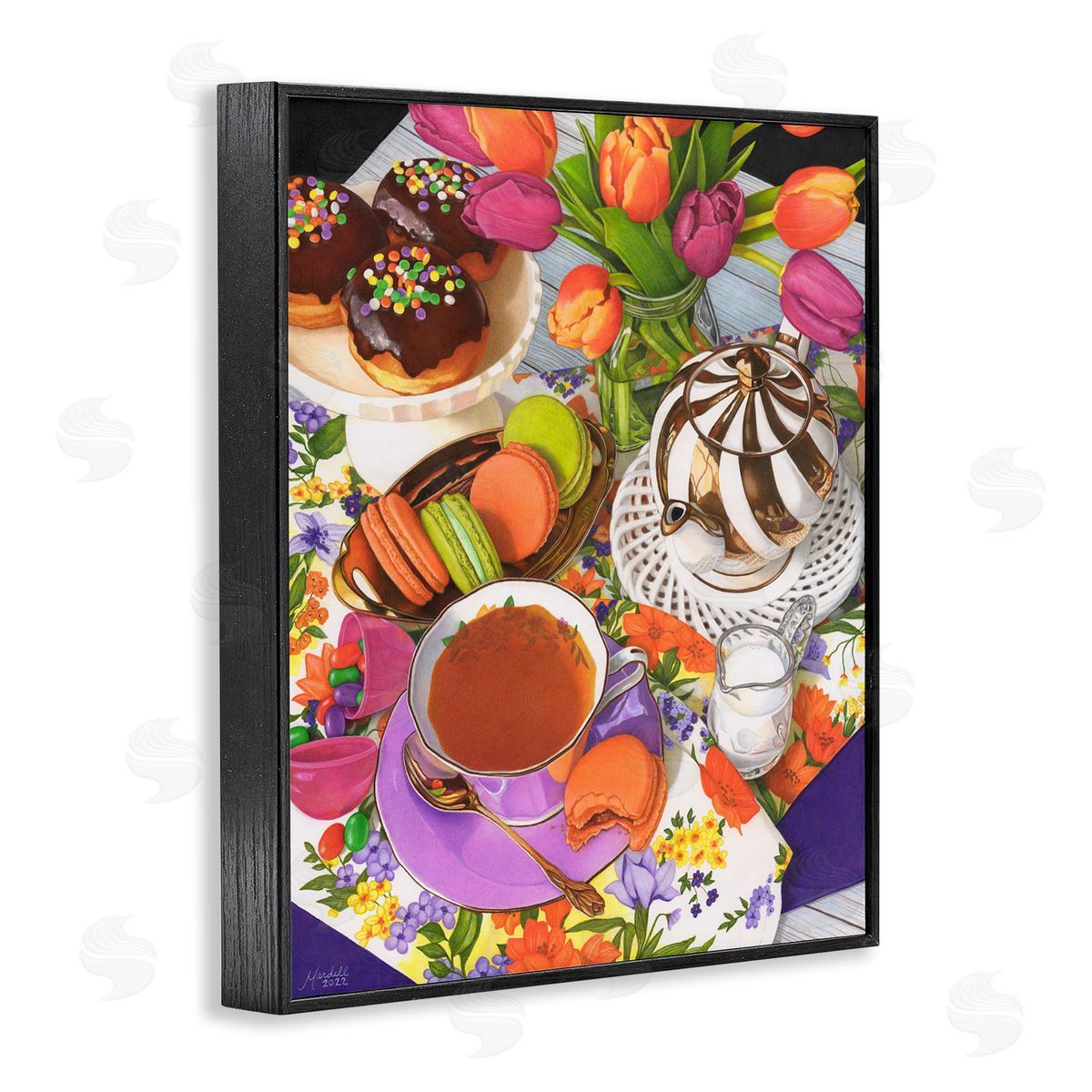 Spring Tea Party Black Frame Print Wall Art, Home Decor by Mardell Schuster