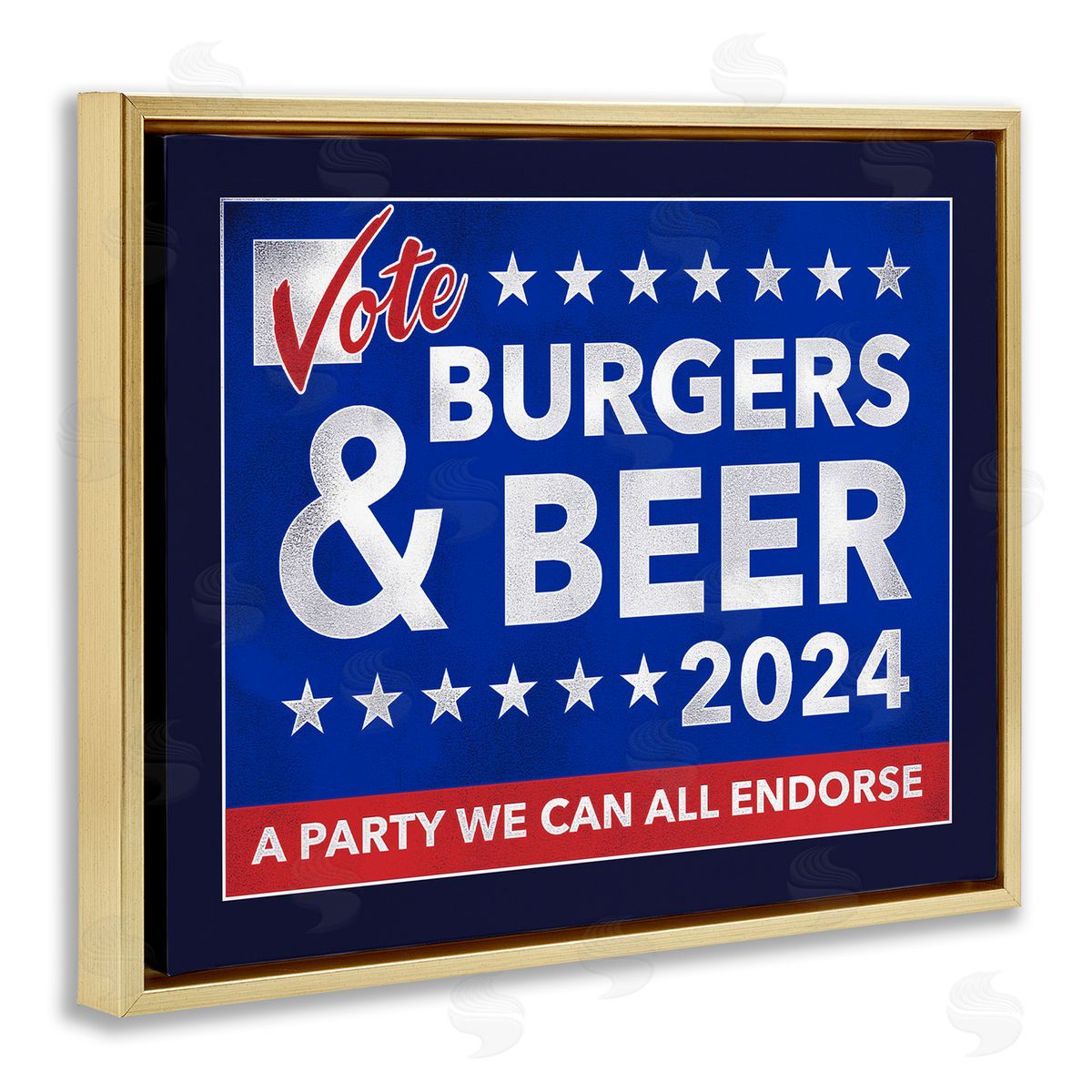 Jedco Brands Inc. Burgers & Beer Vote Gold Floating Frame Canvas Wall Art Print
