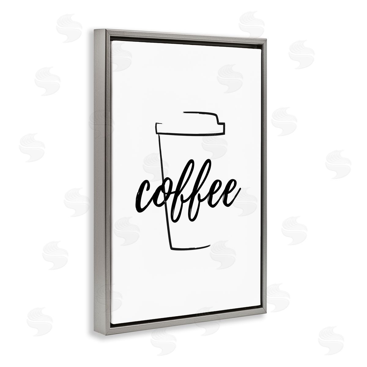 Minimal Coffee Cup Grey Floating Frame Canvas Wall Art, Home Decor by Martina Pavlova