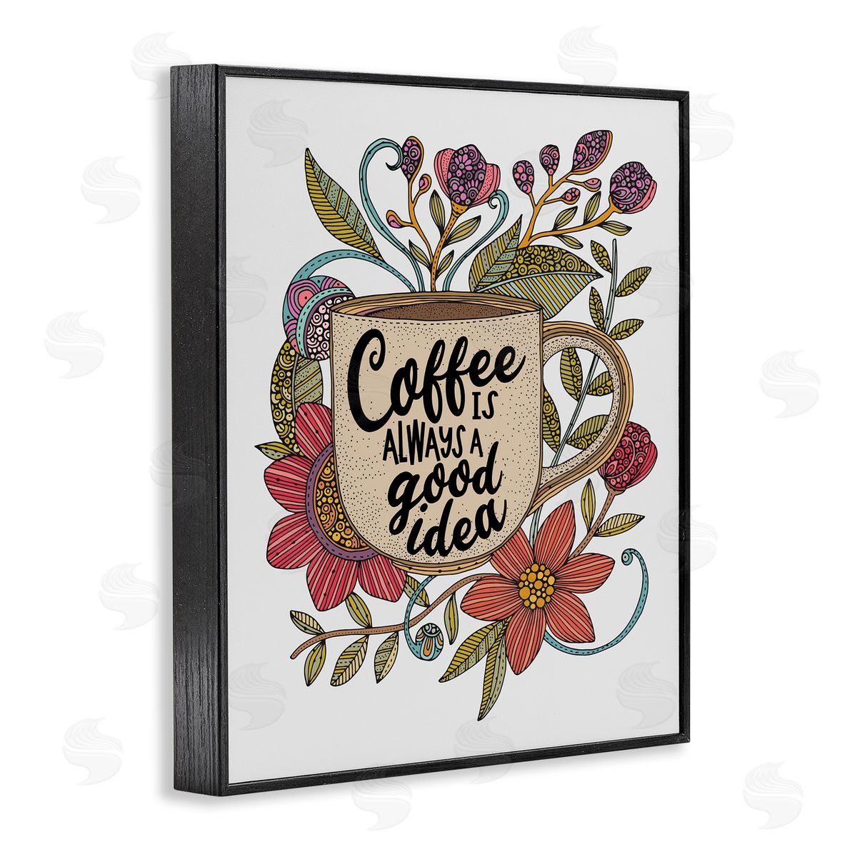 Floral Coffee Good Idea Black Frame Print Wall Art, Home Decor by Valentina Harper
