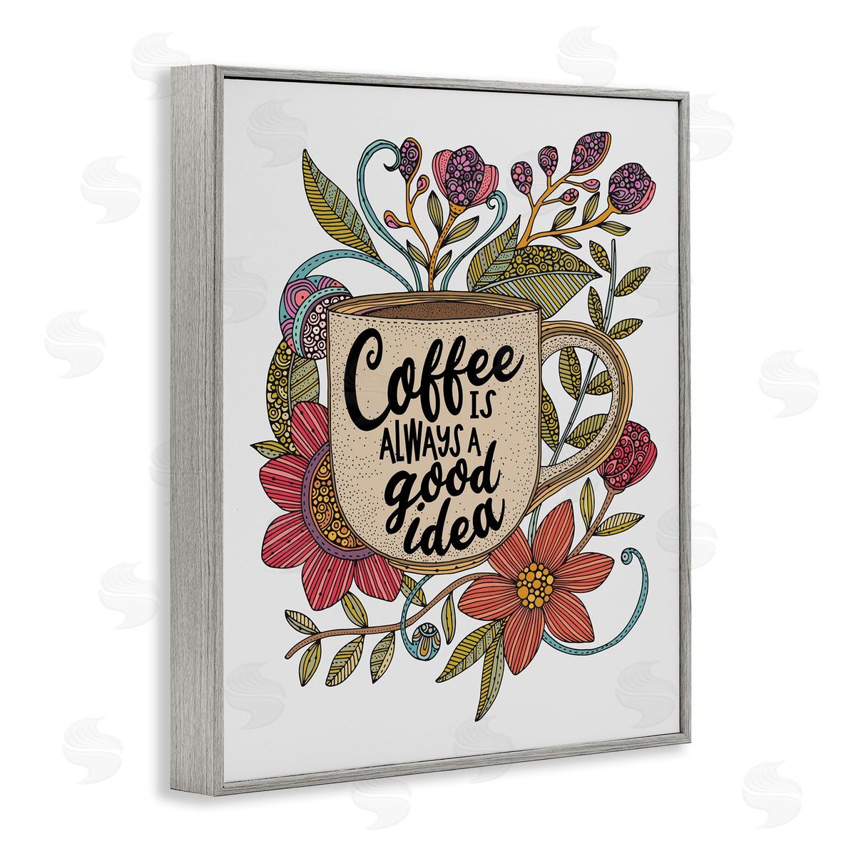 Floral Coffee Good Idea Grey Frame Print Wall Art, Home Decor by Valentina Harper