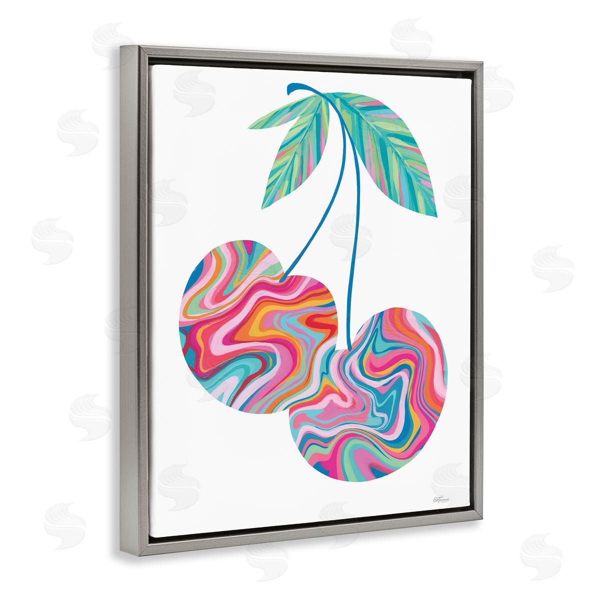 Groovy Waves Cherries Grey Floating Frame Canvas Wall Art, Home Decor by Cat Thurman Designs