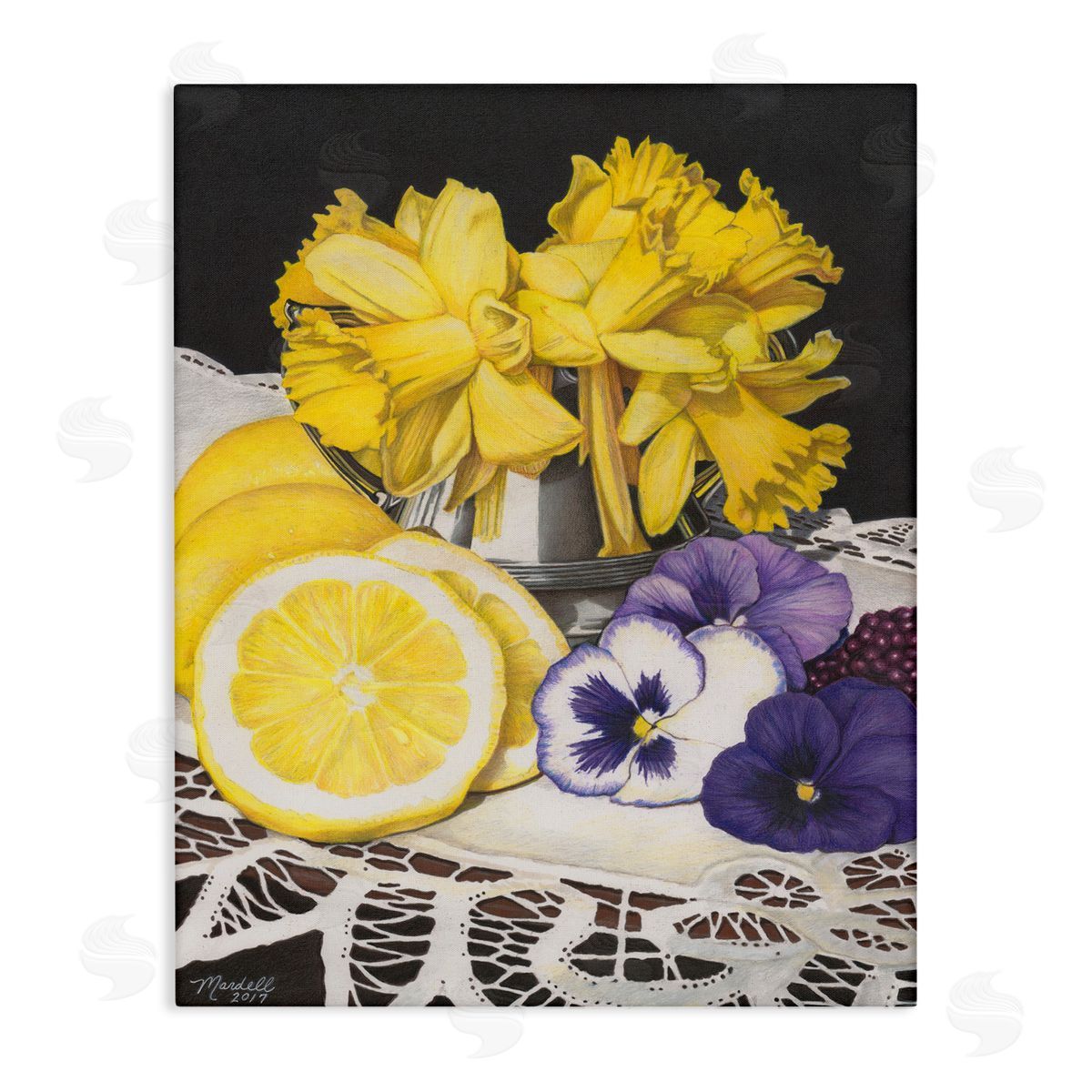 Daffodils and Lemons Still Life Canvas Wall Art, Home Decor by Mardell Schuster