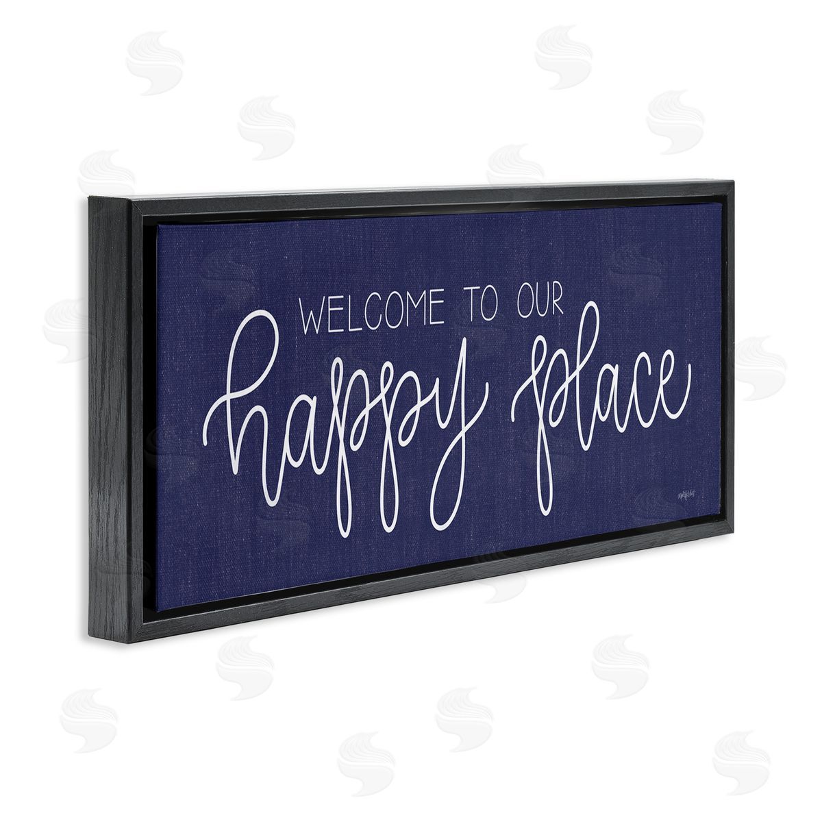 Welcome Happy Place Black Floating Frame Canvas Wall Art, Home Decor by Imperfect Dust