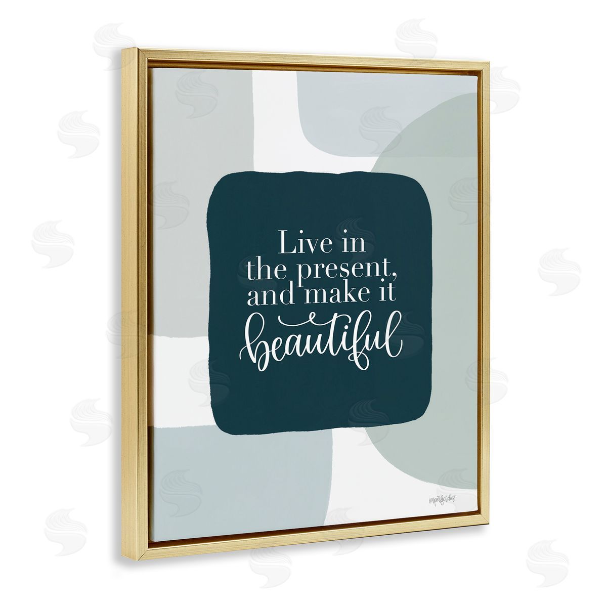 Live In The Present Gold Floating Frame Canvas Wall Art, Home Decor by Imperfect Dust