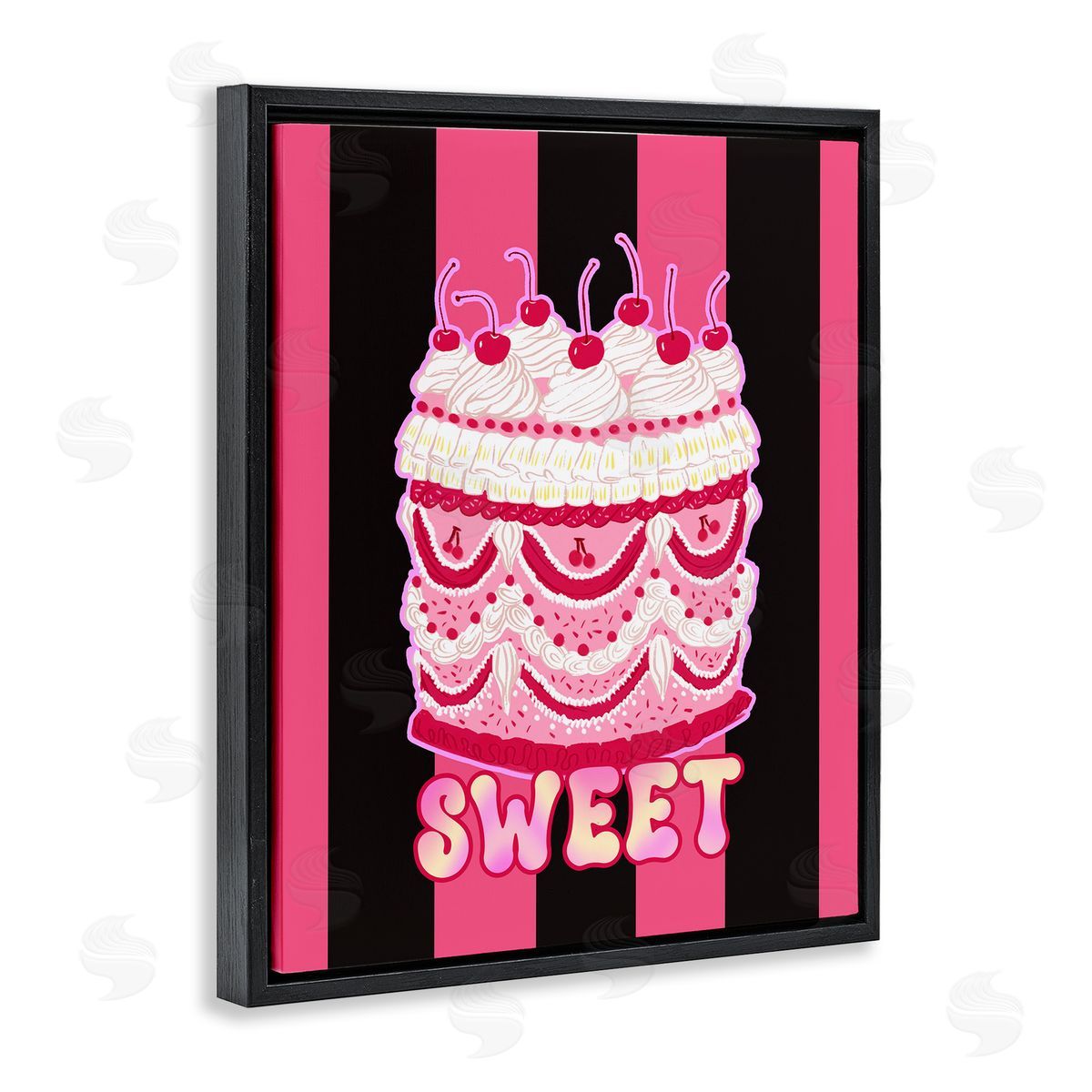 Sweet Cake with Stripes Black Floating Frame Canvas Wall Art, Home Decor by Ziwei Li