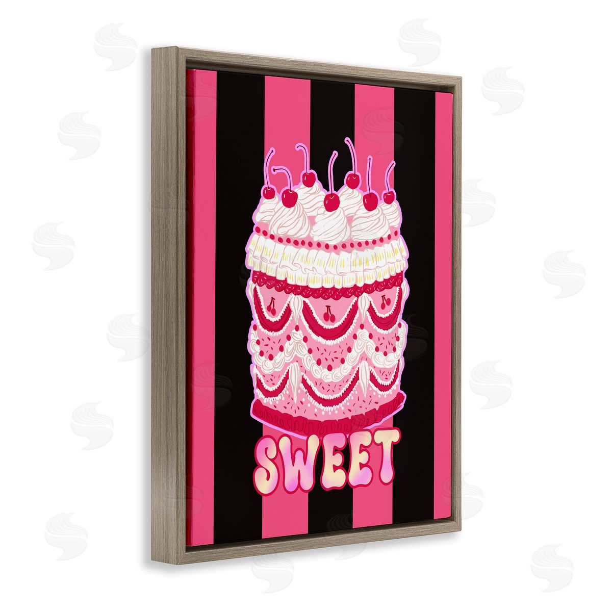 Sweet Cake with Stripes Brown Floating Frame Canvas Wall Art, Home Decor by Ziwei Li