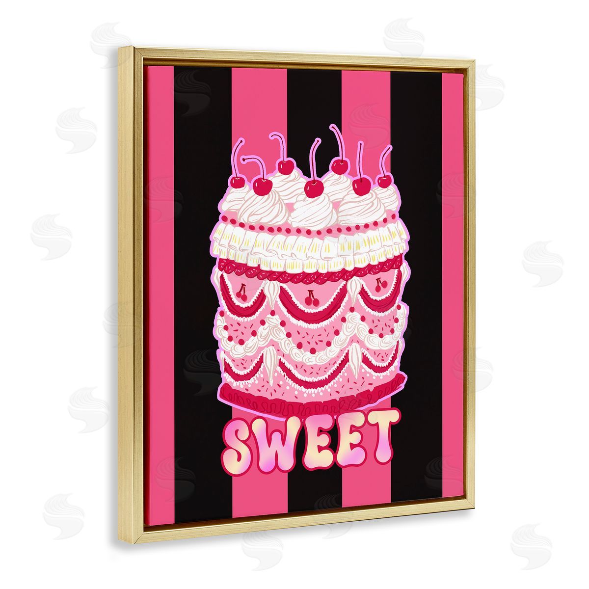 Sweet Cake with Stripes Gold Floating Frame Canvas Wall Art, Home Decor by Ziwei Li